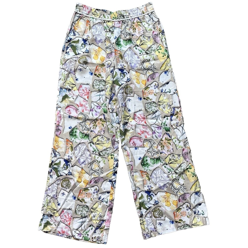 Maeve Size Small The Brooklin Printed Wide-Leg Floral Boho Pull-On Pants Pockets